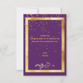 Verjaardagskaart bedankt paars goud confetti (Achterkant)
