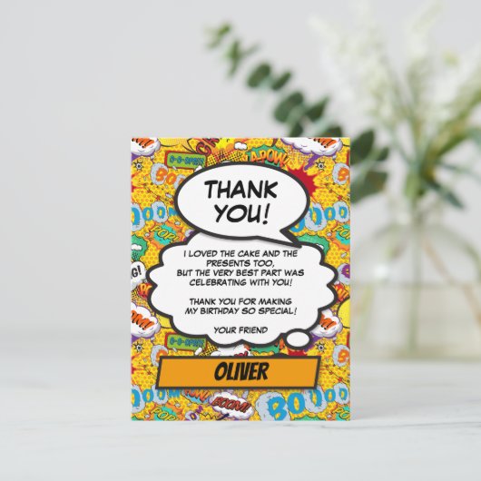 Verjaardagskaart bedankt voor Comic Book Superheld (Staand voorkant)