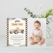Verjaardagskaart bedankt voor jongens raceauto fee kaart (Staand voorkant)