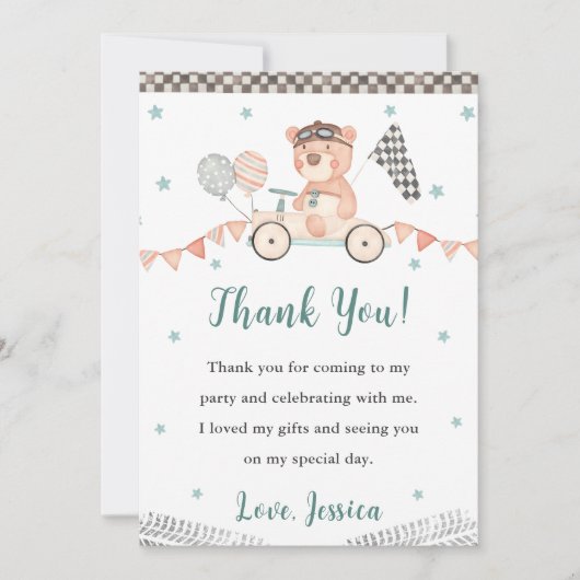 Verjaardagskaart bedankt voor race-autothema feest kaart (Voorkant)