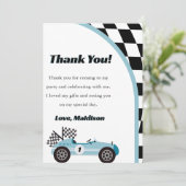 Verjaardagskaart bedankt voor race-autothema verja kaart (Staand voorkant)