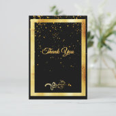 Verjaardagskaart bedankt zwart goud confetti (Staand voorkant)