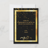 Verjaardagskaart bedankt zwart goud confetti (Achterkant)