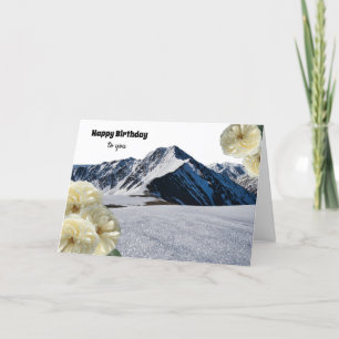 Verjaardagskaart Bergen en Witte Bloemen Kaart