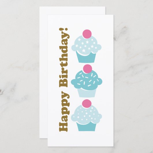 Verjaardagskaart Blauwe Cupcake (Voorkant / Achterkant)