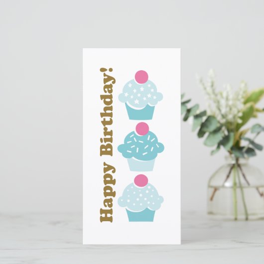 Verjaardagskaart Blauwe Cupcake (Staand voorkant)