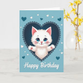 Verjaardagskaart Blauwe Hart Kitten Kaart (Gele Bloem)