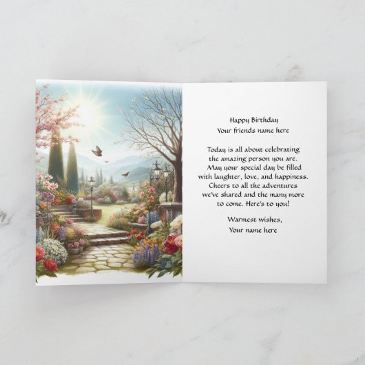 Verjaardagskaart Bloem Tuin Gelukkige Verjaardag V Kaart (Binnen)