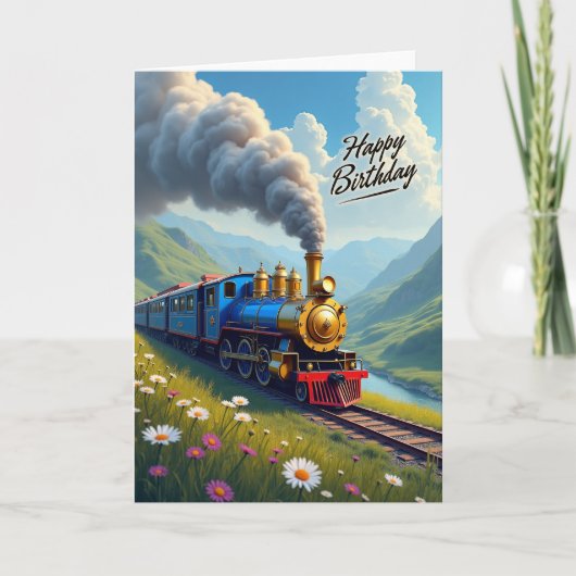 Verjaardagskaart Blue Train Kaart (Voorkant)