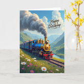 Verjaardagskaart Blue Train Kaart (Gele Bloem)