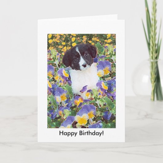 Verjaardagskaart - Border Collie Pup and Flowers Kaart (Voorkant)
