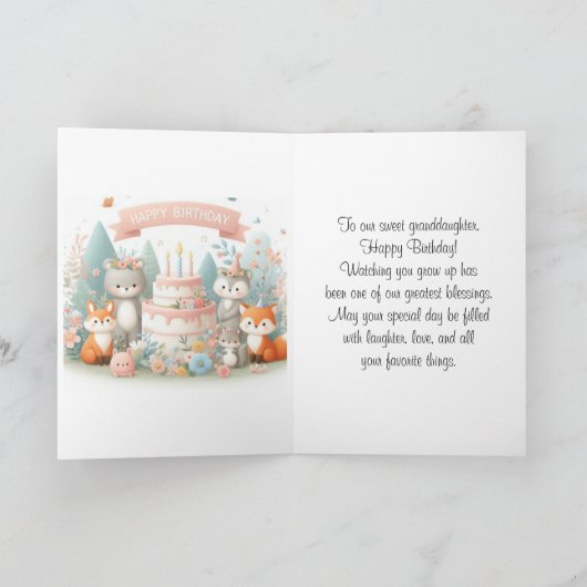 Verjaardagskaart bosdieren voor kleindochter kaart (Binnen)