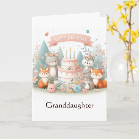 Verjaardagskaart bosdieren voor kleindochter kaart (Gele Bloem)