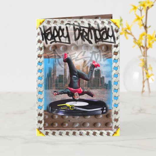 Verjaardagskaart breakdancer kaart (Gele Bloem)