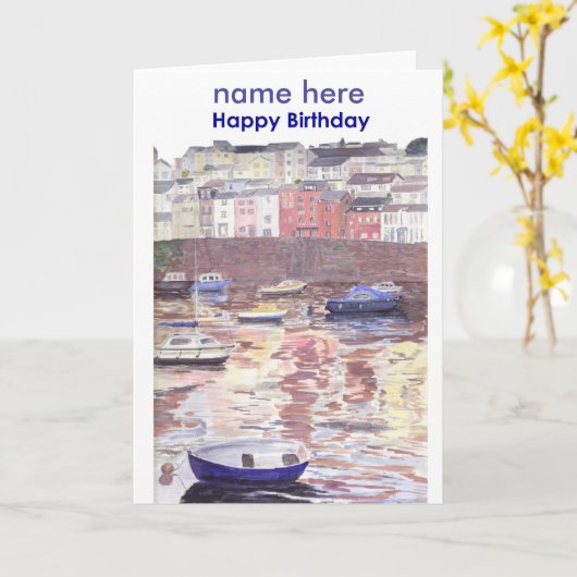 Verjaardagskaart, Brixham Harbour Devon UK Kaart (Gele Bloem)
