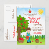 Verjaardagskaart Bruine Haar Jongen Appel Plukken Briefkaart (Voorkant / Achterkant)