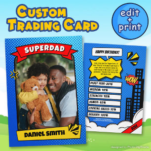 Verjaardagskaart Comic Superdad Trading Card Contactkaartje