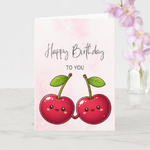 Verjaardagskaart Cute Cherry – Kawaii Gefeliciteer Kaart