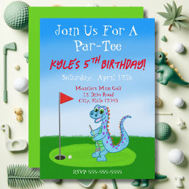 Verjaardagskaart Cute Dinosaur Golf Thema 5e verja Kaart