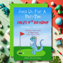 Verjaardagskaart Cute Dinosaur Golf Thema 9e verja Kaart