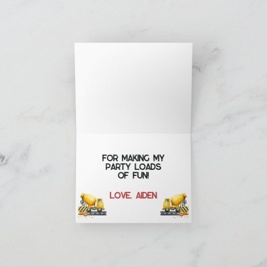 Verjaardagskaart dank je wel voor de bouw bedankkaart (Binnen)