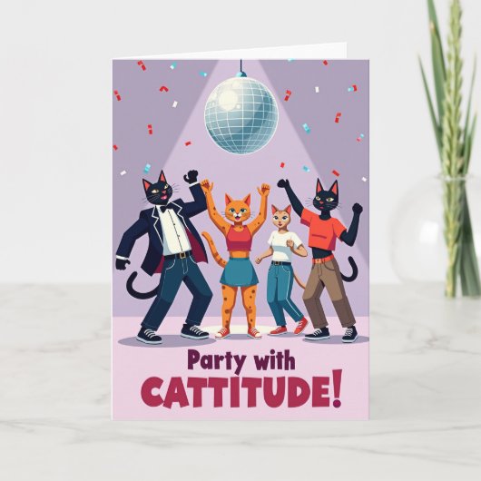 Verjaardagskaart Disco Kat Kaart (Voorkant)