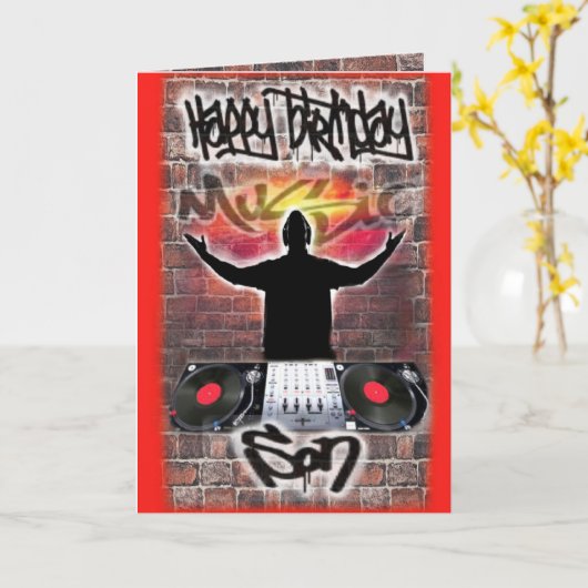 Verjaardagskaart DJ sillet voor zoon Kaart (Gele Bloem)