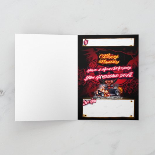 Verjaardagskaart duivel hot rod kaart (Binnen)