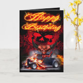Verjaardagskaart duivel hot rod kaart (Gele Bloem)