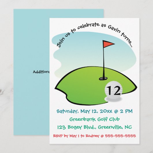 Verjaardagskaart Editable Golfbaan Kaart (Voorkant / Achterkant)