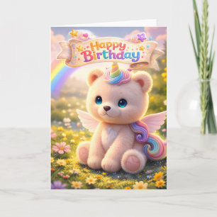 Verjaardagskaart eenhoorn teddybeer kaart
