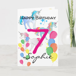 Verjaardagskaart eenhoorn voor 7-jarig meisje kaart