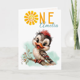 Verjaardagskaart eerste verjaardag bosdier vogel kaart