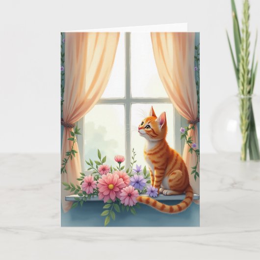 Verjaardagskaart Florale Kitten Kaart (Voorkant)