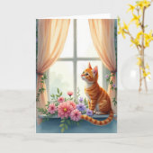 Verjaardagskaart Florale Kitten Kaart (Gele Bloem)