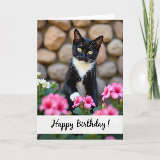 Verjaardagskaart Florale Kitty Kaart (Voorkant)