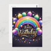 Verjaardagskaart - glinsterende regenboog briefkaart (Voorkant / Achterkant)