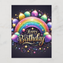 Verjaardagskaart - glitter regenboog
