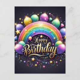 Verjaardagskaart - glitter regenboog briefkaart