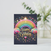 Verjaardagskaart - glitter regenboog briefkaart (Staand voorkant)