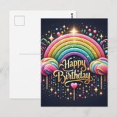Verjaardagskaart - glitter regenboog briefkaart (Voorkant / Achterkant)