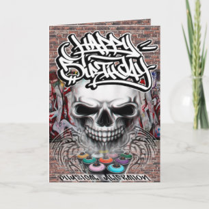Verjaardagskaart graffiti schedel kaart