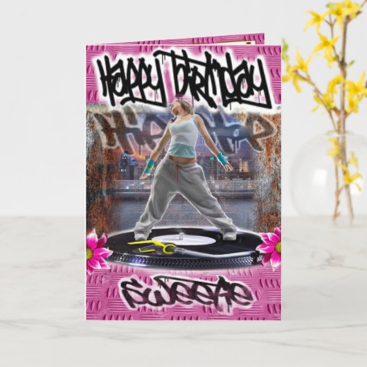 Verjaardagskaart hiphop liefje kaart (Gele Bloem)