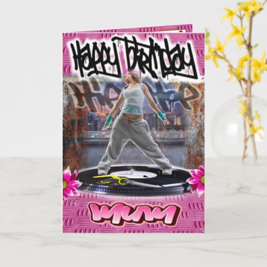 Verjaardagskaart hiphop meisje kaart (Gele Bloem)