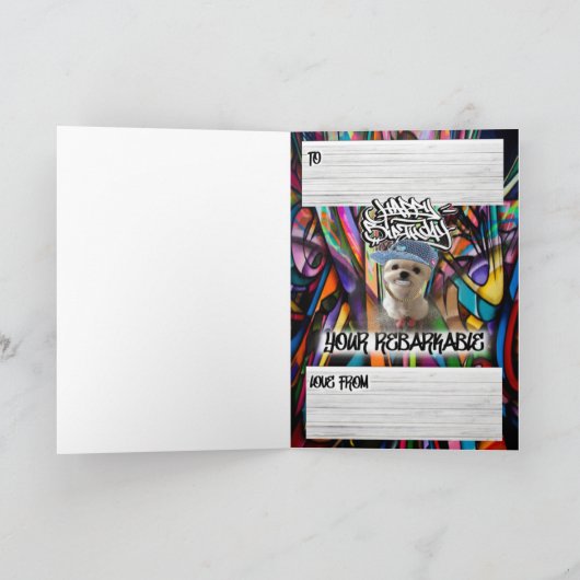 Verjaardagskaart hiphop puppy kaart (Binnen)