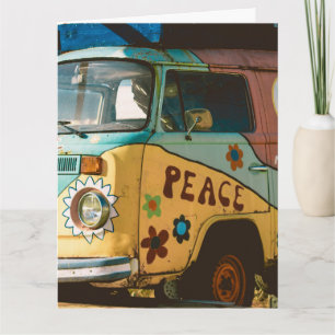 VERJAARDAGSKAART HIPPIE BESTELWAGEN BEDANKKAART