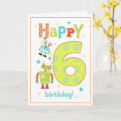 Verjaardagskaart Jongens 6 jaar - Robots Kaart (Gele Bloem)