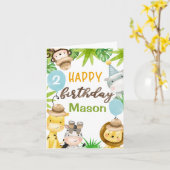 Verjaardagskaart jongens safari jungle dieren kaart (Gele Bloem)