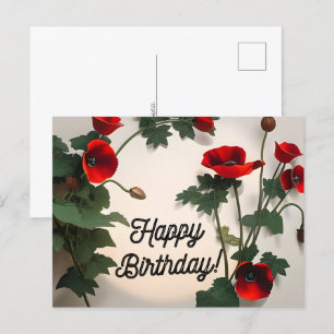 Verjaardagskaart, klaprozen bloemen, briefkaart