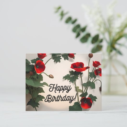 Verjaardagskaart, klaprozen bloemen,  briefkaart (Staand voorkant)